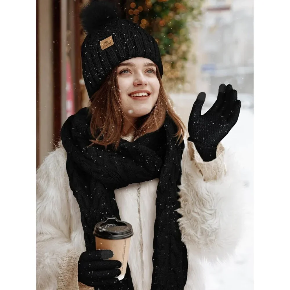 Winter Warm Knitted 4-in-1 Set Hat Scarf Gloves Ear Warmer Men Women